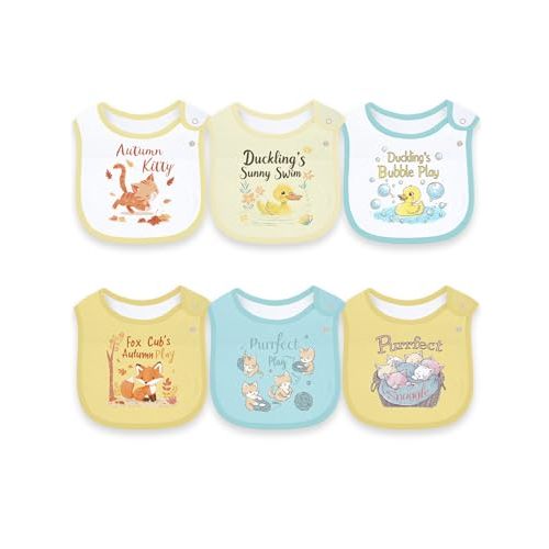 Baby Bibs for Boys and Girls, Waterproof Cotton 6 Pack, Drool and Mealtime