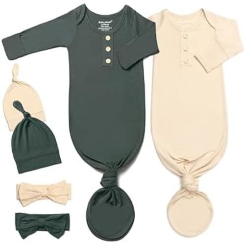 Baby Noah Newborn Knotted Gown Set with Hat and Headband - Buttery Soft Tie Bottom Gown for Baby's Sweet Dreams (2 Packs)