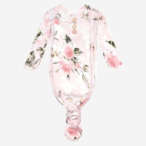Vintage Pink Rose Button Knotted Gown