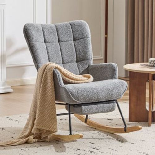 furniliving Teddy Upholstered Nursery Rocking Chair,gray