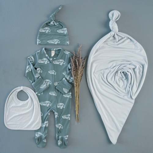 baby bundle set | stormy blue cars | bamboo