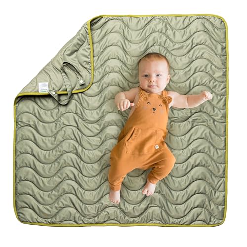 Kinder Cloth Diaper Co Adventure Play Mat - Machine Washable, Reversible, Water-Resistant, Quilted Blanket (Sage, Mini 36x36)