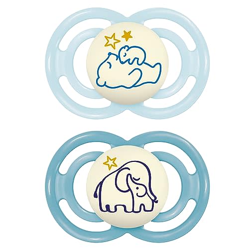MAM Perfect Night Baby Pacifier, Patented Nipple, Glows in The Dark, 2 Pack, 6-16 Months, Boy