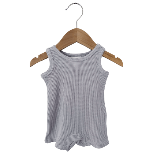 Organic Waffle Shortie Romper, Silver