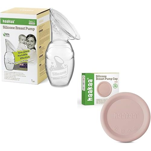 haakaa Manual Breast Pump 4oz/100ml & Silicone Cap (Blush) Set