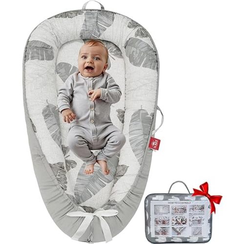 Baby Lounger, Newborn Lounger, Baby Nest Bed, Portable Baby Bed, Girl Boy Baby Essentials, Soft Breathable Portable Infant Lounger Essentials (Gray Leaves)