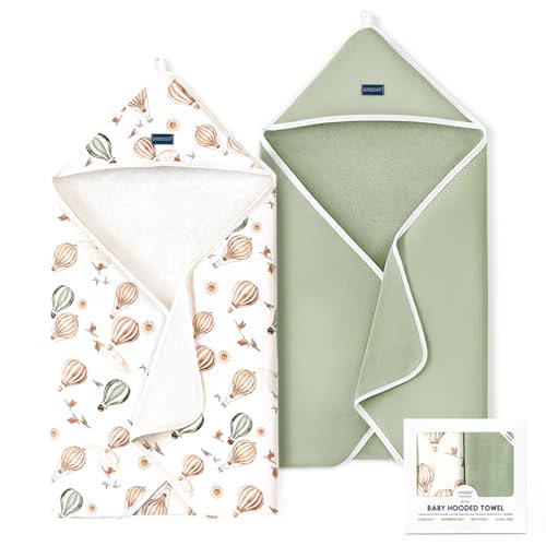 GRSSDER Baby Hooded Towel 2 Pack for Newborn, Super Soft Bath Towels with Original Designs, Ultra Absorbent Knit Terry, Large Toddler Towels with Hood for Boys Girls, Shower Gifts for Infant,34"x 34"