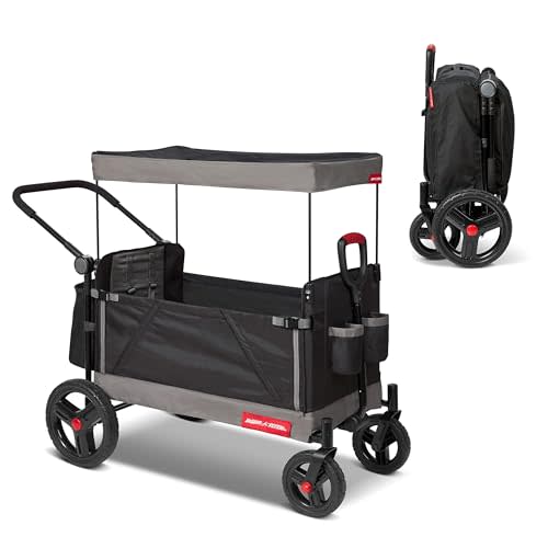 Radio Flyer Stroller Wagon for Kids Ages 1 and Up, Push and Pull Wagon with Canopy, Black