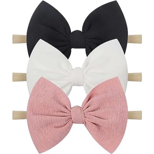 YanJie Baby Girls Nylon Headbands Newborn Bows Handmade Hair Bows Hairbands Hair Accessories for Newborn Infant Toddlers Kids (black white pink)