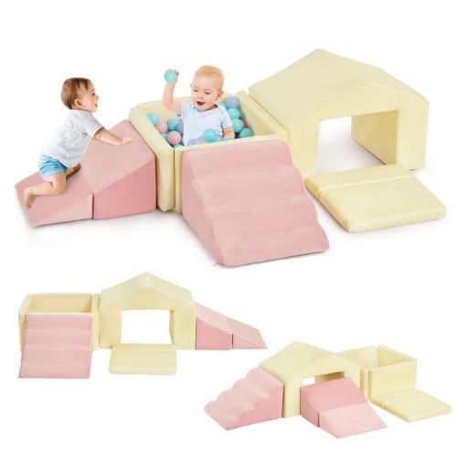 Foam Climbing Blocks For Toddlers, 6pcs Indoor Toddler Climbing Blocks With Ball Pit, Foam Soft Playset For Climb And Crawl Activity