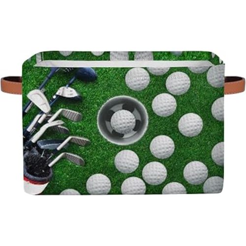 Golf Training Storage Basket Cube Sport Ball Large Toys Storage Box Bin with Handle Collapsible Closet Shelf Cloth Organizer for Nursery Bedroom,15x11x9.5 in,1 Pack