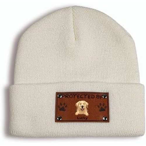 Gossby Personalized Baby Beanie Hat with Vegan Leather Patch - Custom Gift for Infant, Newborn, Baby, Toddler, Kid - 3 Sizes