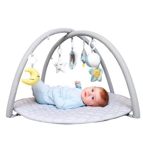 Soft & Safe Tummy Time Mat for Babies 0-18 Months – Built to Last, High-Quality Baby Play Gym Mat, Anti-Slip Baby Activity Mat with Grip Socks + 6 Detachable Toys for Sensory Development