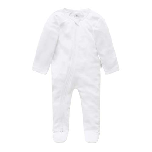 Organic Cotton Zip Growsuit – White | Purebaby - Purebaby