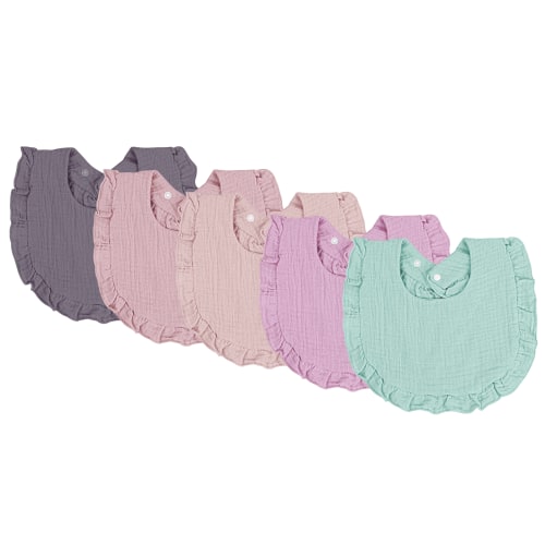 Winreal Baby Muslin Bibs Adjustable 100% Cotton Drooling and Teething Lap Shoulder Newborn Bibs 5 Pcs