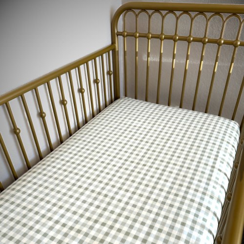 Sage Green Gingham Crib Sheet, Free Shipping