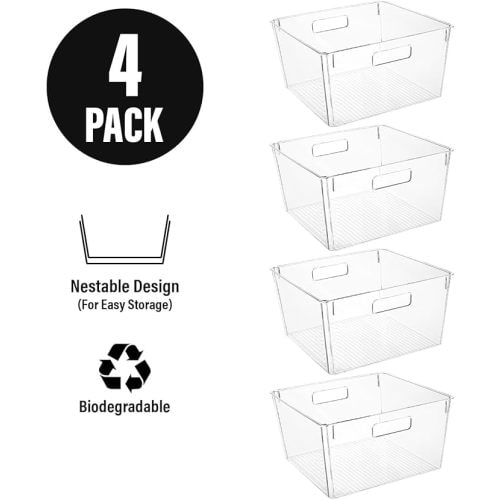 Extra Large Clear Plastic Storage Bins, Perfect for Kitchen Organization or Pantry Organization and Storage, Laundry Room, Fridge, Freezer Organizer Plastic Storage Containers for Organizing