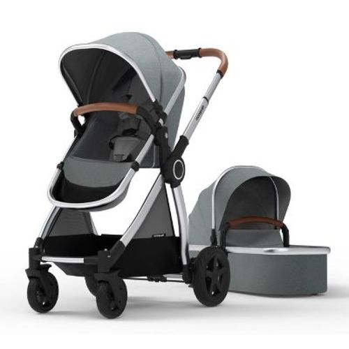Mompush Ultimate 2 Full Size Stroller With Bassinet - Khaki Fabric Silver Frame
