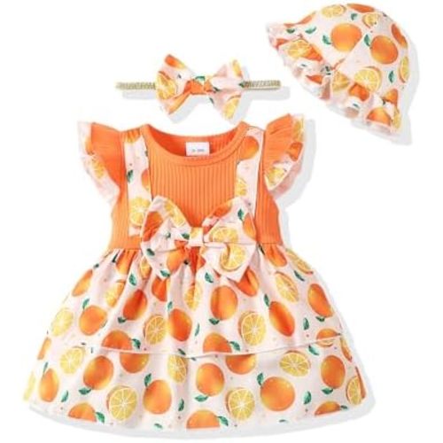 SUNNY PIGGY Baby Girl Clothes Newborn Infant Dress Outfit 0 3 6 9 12 18 24 Months Skirt Set Headband+Hat