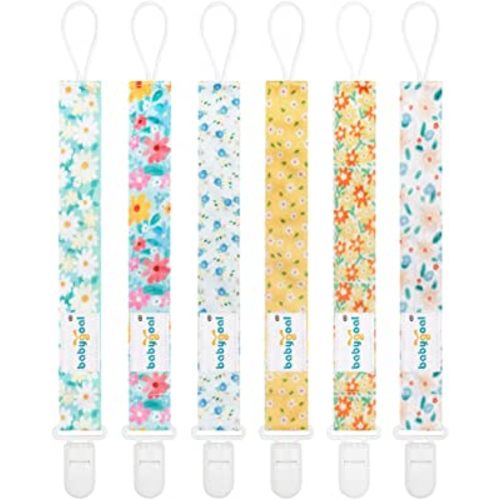 Babygoal Floral Pacifier Clips, 6 Pack Binky Paci Holder Clips and Leash for Boys and Girls Fits for Most Pacifier, Binkie Styles & Baby Teethers & Toys and Gift 6PS31