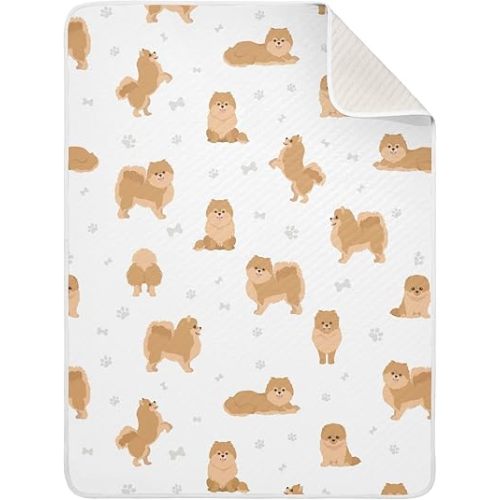 Ollabaky Pomeranian Dogs Baby Blanket for Boys Girls Cotton Throw Blanket Swaddle Blanket for Crib Stroller Nursery Receiving Blanket Infant Toddler Unisex 30"x40"