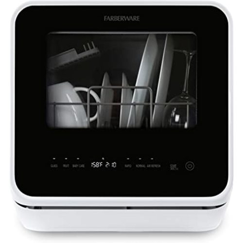 Farberware FDW05ASBWHA Complete Portable Countertop Dishwasher with 5-Liter Built-in Water Tank, 5 Programs, Baby Care, Glass & Fruit Wash, Black/White Original