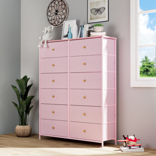 17 Stories 12-Drawer Dresser, 35.2’‘ Widened 6-Layer Fabric Storage Tower w/Textured Print Fabric Bins, Tall Chest Organizer Unit, Adjustable Feetpad | Wayfair