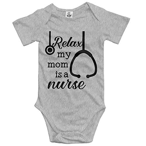 Relax My Mom is A Nurse Funny Rompers Cotton Cute Novelty Infant One-Piece Baby Bodysuit 0-24Months