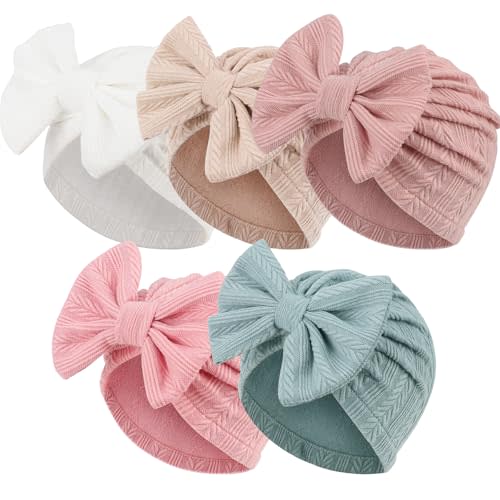 AQOKKA Newborn Baby Girl Hats with Bow Toddler Infant Beanie Cap Newborn Hospital Hats for Baby Girl Kid 3-12 Months
