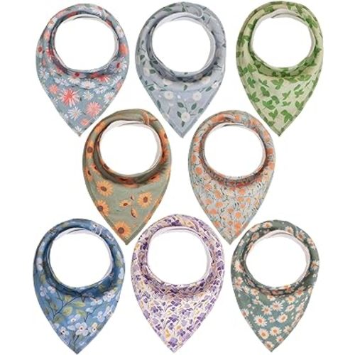 Maiwa Cotton Bandana Drool Bibs for Baby Girl Boys for Drooling and Teething for 8 Pack