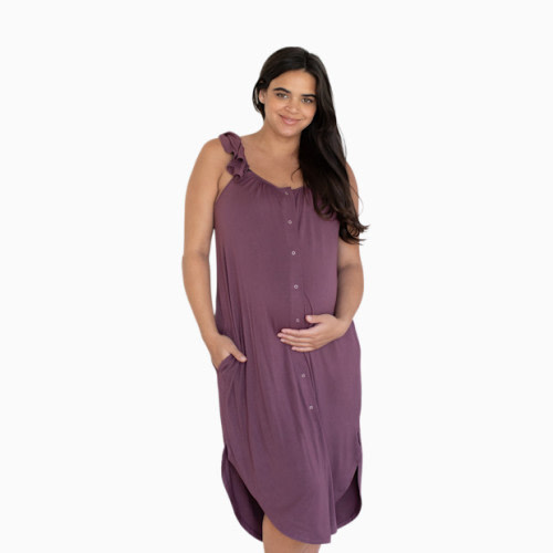 Ruffle Strap Labor & Delivery Gown - Burgundy Plum