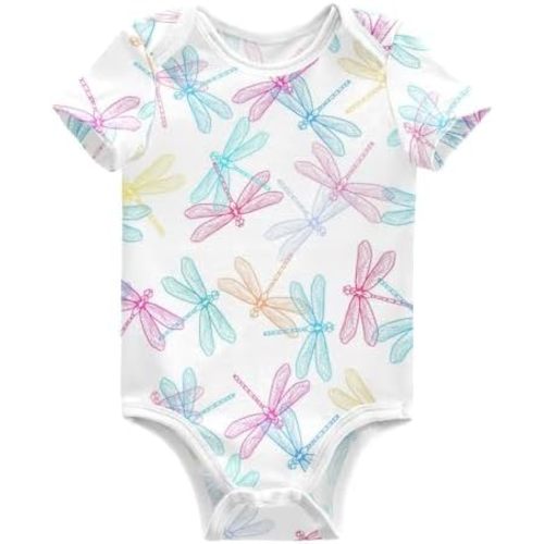 Wusikd Dragonfly Unisex Baby Bodysuit Cotton Colorful Baby Short Sleeve Clothes 3 Months for Boys Girls