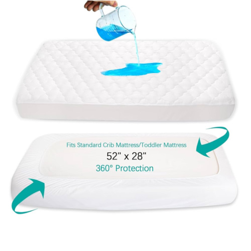 Crib Mattress Protector Sheets Fitted Waterproof Crib Mattress Pad Cover, Noiseless & Machine Wash 100% Absorbent Crib/Toddler Mattress Protector Sheet Quilted, White, 52" x 28"