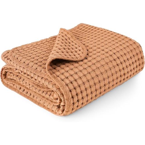 Konssy Waffle Baby Blankets, Nursery Blankets for Boys Girls, Swaddle Blankets Neutral Soft Lightweight Toddler and Kids Throw Blankets(Brown)