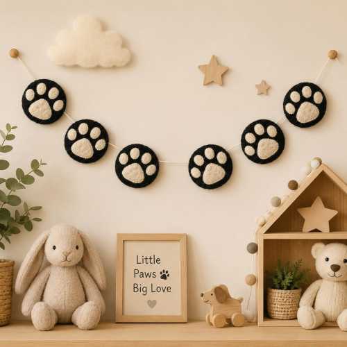 Dog Paw Print Garland | Pet Nursery Decor | Puppy Room Wall Hanging | Dog Lover Gift | Felt Paw Banner | Pet Memorial Decor | Boho Kids Room