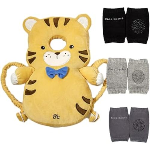 Feidoog Baby Head Protector Cushion Backpack with 3 Knee Pads for Walking & Crawling,Tiger