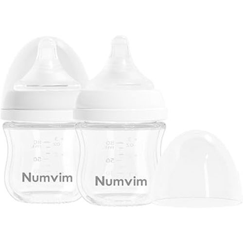 Glass Nurturing Baby Bottles Gentle & Extra Slow Flow, Newborn Breastfeeding Bottle with Anti Colic Nipple for 0 Months Babies, Includes SS Nipples(3Oz, 2 Packs)