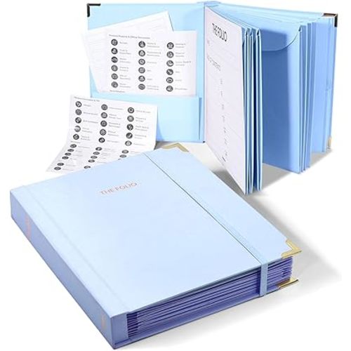 The Folio Document Organizer,Important Document Organizer| Extra Thick Paper,Hard Cardboard Cover,Durable Binder for Office and Home,Birth Certificates, (Sky Blue)