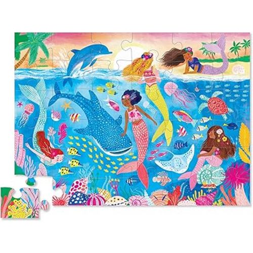 Crocodile Creek 36-Piece Jigsaw Floor Puzzle - Fun Floor Puzzles for Kids Ages 3-5 - Heavy-Duty Shaped Box for Storage - Mermaid Dreams - 24" W x 18" H Finished
