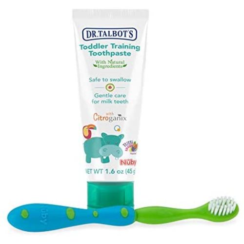 Dr. Talbot's Toddler Training Toothpaste Naturally Inspired with Citroganix, with Toothbrush Included, Blue/Green, 1.6 Ounce