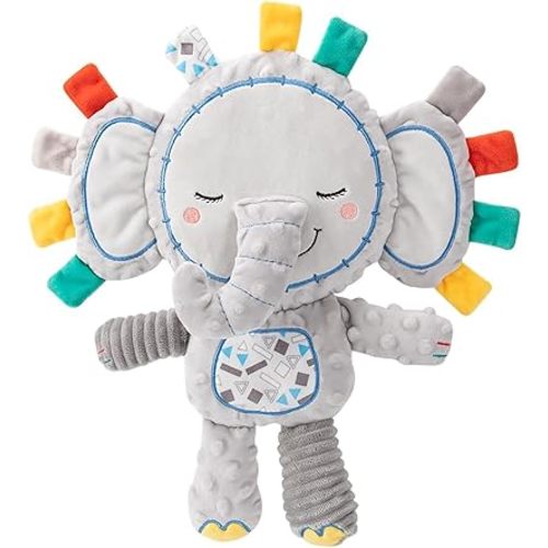 Baby Tags Toy, Sensory Toy Elephant with BB Squeak and Rattle for Babies, Taggie Security Blanket Elephant Stuffed Toy, Baby Plush Sensory Tag Toy for Baby 0-6 Months