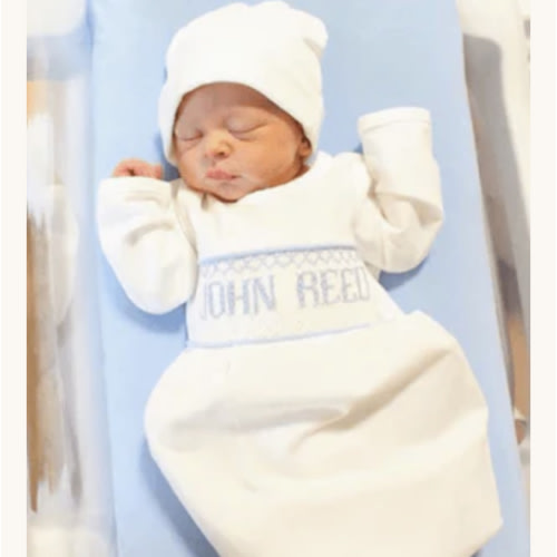 Blue Baby Snuggles - Custom Smocked Pima Gown and Hat