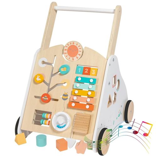 Wooden Baby Walker - Baby Push Walker with Music Box - Toddler Walker Push Toy with Adjustable Speed - Learning Activity Walker - Activity Center for Babies Boys and Girls