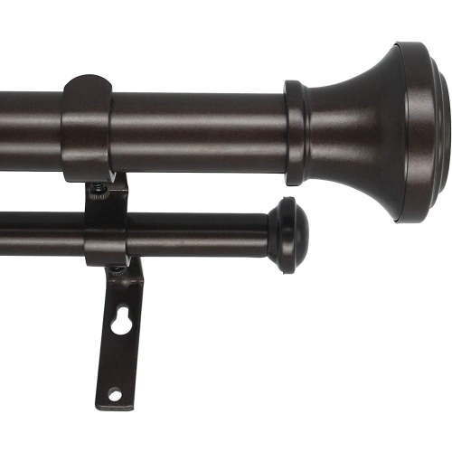 eTeckram 1" Double Curtain Rod with Trumpet Finials - 28''to 48'', Oil-Rubbed Bronze