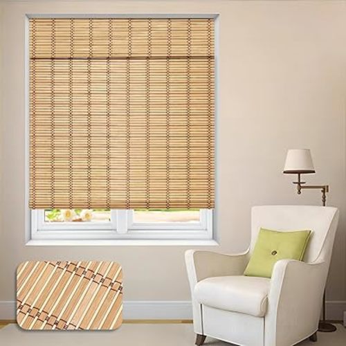 LUCKUP Cordless Roman Shades, Roll Up Bamboo Blinds for Indoor Windows, Light Filtering UV Protection Natural Bamboo Shades, Easy to Install for Home & Office, 30" W x 64" L, Natural