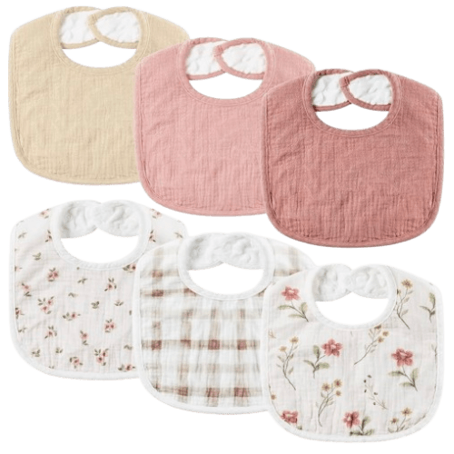 POIKSHARK 6-Pack Muslin Baby Bibs for Unisex Boys Girls, Cotton Baby Drool Bibs, Drooling and Teething Bibs for Infant