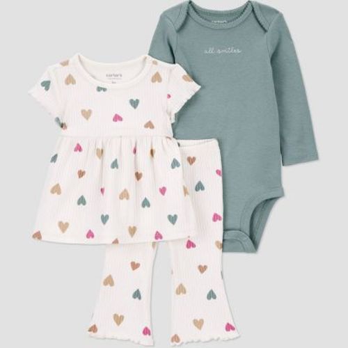 Carter's Just One You® Baby Girls' 3pc Hearts Top & Bottom Set - White
