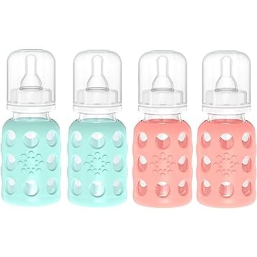 Lifefactory 4oz Glass Baby Bottle (Mint/Cantaloupe 4pk)