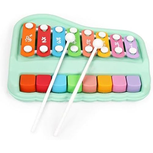 Baby Piano Xylophone for Toddlers 2-3, 2 in 1 Baby Piano Xylophone Musical Instrument with 8 Multicolored Key Scales Keyboard for Kids(Green)