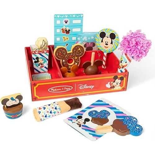 Melissa & Doug Disney Snacks & Popcorn Wooden Play Food Set – 24 Pieces | Mickey Mouse, Minnie, Wooden Toy for Boys and for Girls 3+ - FSC Certified